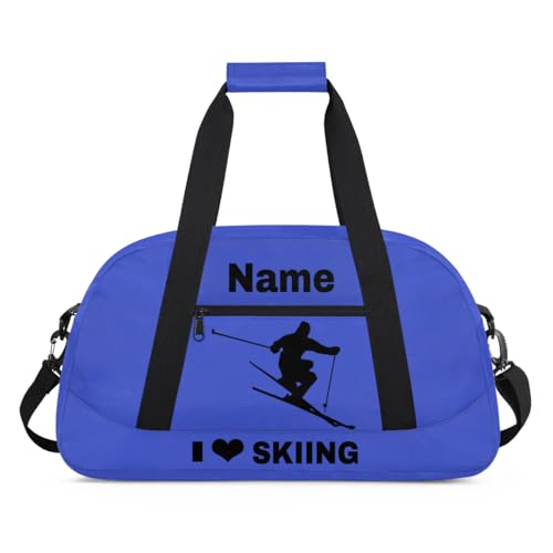 Custom Sport Duffel Bag Skiing Personalized Name Sports Bag Overnight Weekender Bag Waterproof Travel Sport Gym Bags, Blue - color: Blue, style: Skiing