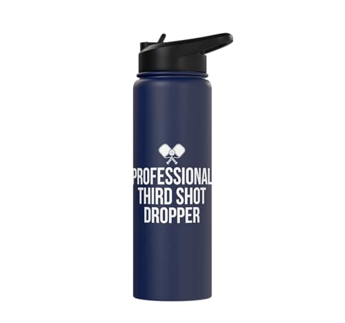 Professional Third Shot Dropper Pickleball Player Design Stainless Steel Insulated Water Bottle - color: Navy Blue