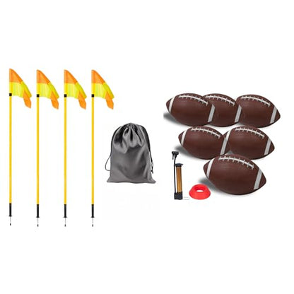 6 Pcs 5FT Soccer Corner Flags for Soccer Field + 6 Pack 8.3" Inflatable Footballs with Pump and Kicking Tee-Spring Loaded Adjustable Speed and Agility Training Equipment With Storage Bag