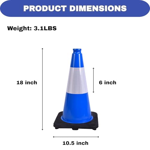 6 Pack Blue 18 Inch Black Base Traffic Cones for Vehicle Maneuvering Practice, Driving Training, Lane Marking & Safety Warning (6, Blue, 18 Inch) - color: Blue, size: 18 Inch