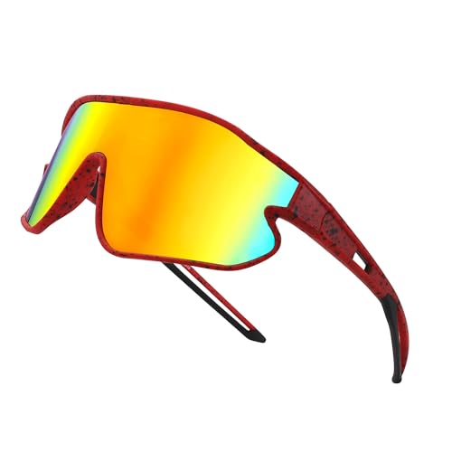 Kids Baseball Sunglasses - Youth Baseball Sunglasses for Boys Girls - Sports Softball Shades Age 6-14 - color: B2 Red / Orange Mirror