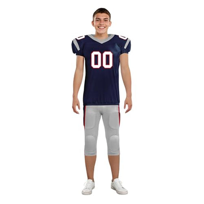 Youth Football Practice Jersey, Custom Blank Kids Practice Football Uniform Sportswear for Boys Training Games - color: Nautical Blue Red Silver