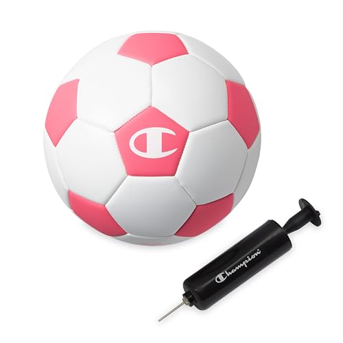 Champion Soccer Ball Youth & Adult – Matte Finish, 32-Panel Design, Enhanced Control, Sizes PVC Cover, Sizes 3,4 and 5 for Indoor & Outdoor Training, Includes 6" Pump - color: Classic White/Optic Pink, size: 3