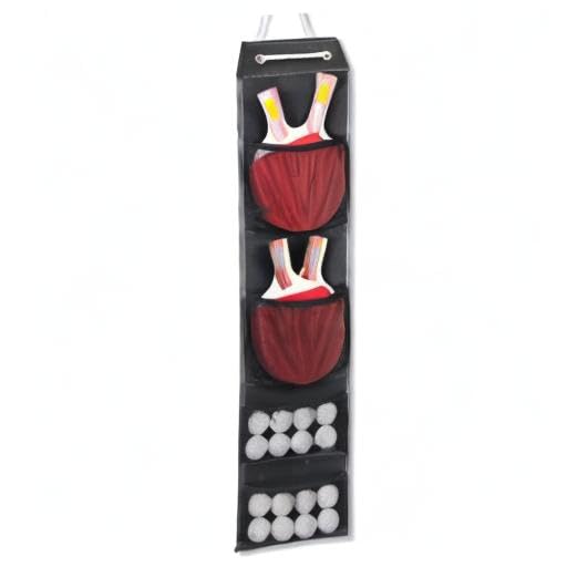VISEMAN Ping Pong Storage Rack, Table Tennis Racket Holder Wall Mount Organizer for 4 Paddles and Balls - color: Long Black