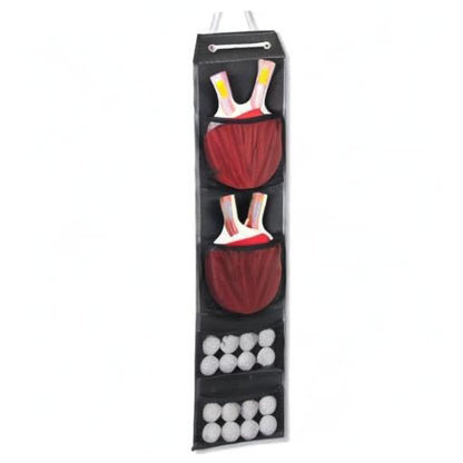 VISEMAN Ping Pong Storage Rack, Table Tennis Racket Holder Wall Mount Organizer for 4 Paddles and Balls - color: Long Black