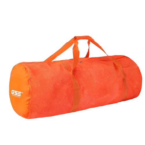 Orange Heavy-Duty Large Mesh Sports Duffle Bag, Dry Bag, Diving Equipment Scuba Bag with Zipper. Great for Gym Workout, Sport Balls Storage, Scuba Gear, Snorkeling, Water Sports and Travel - color: Orange, style: 1-pack