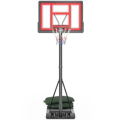 10FT Basketball Hoop Outdoor 44 Inch Backboard Portable Basketball Hoop with Extra Sandbag Adjustable Basketball Goal with Wheels and Stable Base for Youth Adults Court Backyard Driveway