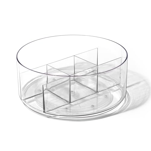 BINO Plastic Round Turntable Organizer with 5 Compartments - Clear | Spinning Divided Turntable Container | Rotating Organizer Storage for Bottle Condiments Fridge Kitchen Counter Pantry Bathroom