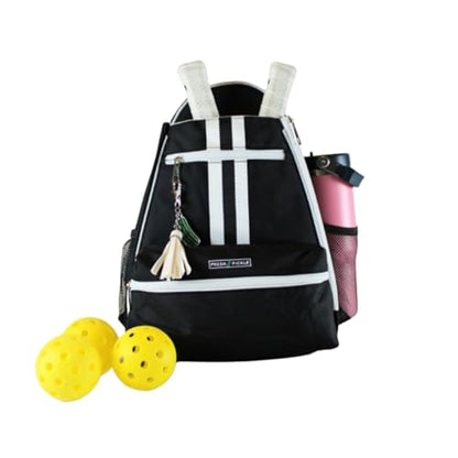 Teddi Pickleball Backpack Grn/wh- Large Capacity Pickleball Bags for Women - Durable 1000D Nylon, Multipurpose Paddle Case with Multiple Pockets, Stylish Paddle Bag - color: black