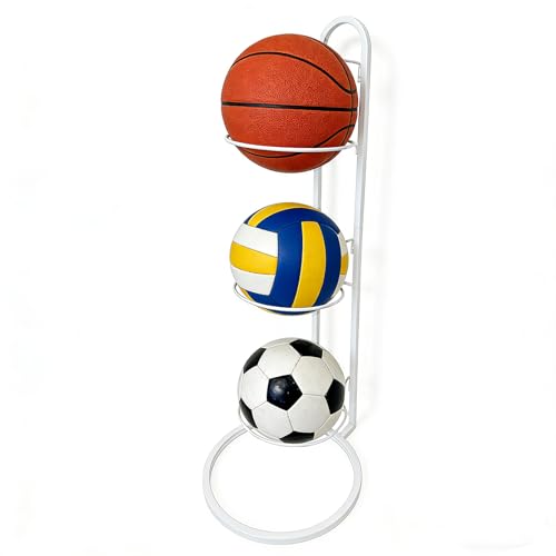Ball Storage Rack, White Metal, 4-Tier Vertical Organizer for Basketball, Soccer, Volleyball, Sports Equipment Holder (4-Tier) - size: 4-Tier