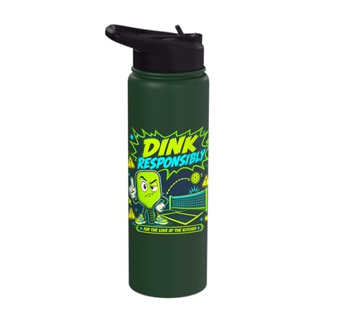 Dink Responsibly Pickleball Kitchen Court Stainless Steel Insulated Water Bottle - color: Dark Green
