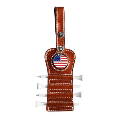 VEASAERS Golf Tee Holder with USA Ball Marker 4 Pcs White Wood Tees, Portable Hold Different Tee Leather Gift Hook Hanging Clip to Golf Bag Belt - color: Brown