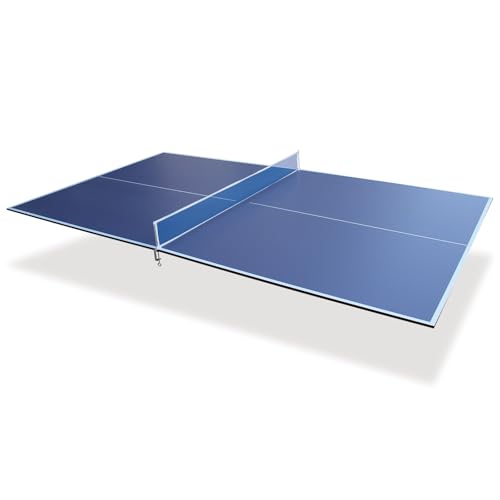 9 FT Medium-Sized Foldable Table Tennis Table for Pool Tables, Indoor/Outdoor Table Tennis Conversion Top, with Net and Quality Foam Padding, Lightweight and Portable - Blue