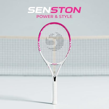 Senston 27 inch Tennis Racket for Adults 1 Pack Tennis Racket Set Tennis Overgrip, Vibration Damper - color: white pink