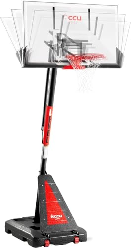 ACCU LEVEL Crank Lift Basketball Hoop Outdoor 7.5-10ft Adjustable Portable Basketball Goal for Youth and Adults 54" Angle Adjustable PC Backboard and Large Fillable Base - style: 44 inch Backboard