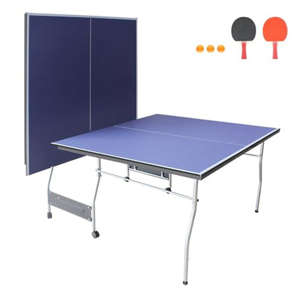 Table Tennis Table 4.5 FT / 6 FT / 8 FT / 9 FT Foldable Portable Ping Pong Table with 2 Table Tennis Paddles 3 Balls and Net for Indoor Outdoor Games