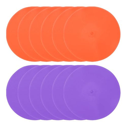 PATIKIL Spot Markers 9 Inch, 12 Pcs Non-Slip Floor Dots Agility Markers Flat Field Cones Poly Dots for Gym PE Speed Training Dance Soccer Basketball Sports, Orange/Purple