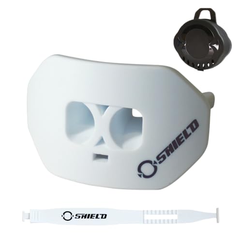 O Shield Core Football Mouth Guard with Detachable Strap, No Boil Brace Friendly Lip Guard for Football, 7v7, Flag Football and Training - color: White