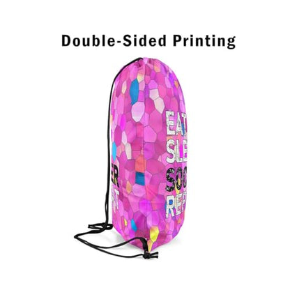 Castle Fairy Eat Sleep Soccer Repeat Drawstring Backpack Diamond Sackpack for Beach Swimming Pool Colorful Tie Dye Draw String Bags Waterproof Sports Gym - color: Pink 4