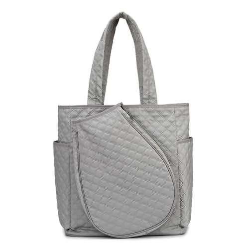 Tennis Bag, Quilted Water Resistant Tennis Backpack with Racket Compartment for 2-3 Rackets, Multi-Sport Backpack for Pickleball, Badminton, Gym & Travel for Men and Women - color: Grey