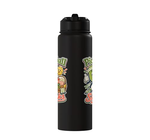 Pickleball Snack Break Court Humor Funny Retro Saying Stainless Steel Insulated Water Bottle - color: Black