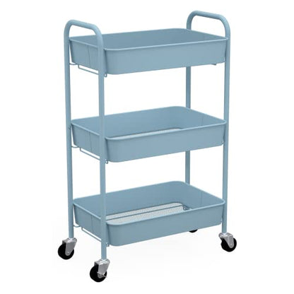 CAXXA 3-Tier Rolling Metal Storage Organizer - Mobile Utility Cart with Caster Wheels, Blue - color: Blue