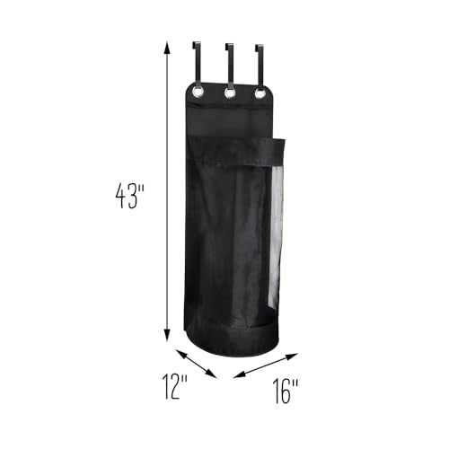 Hanging Sports Equipment Organizer with Hooks, Black Mesh, 16 in W x 43 in H x 12 in D
