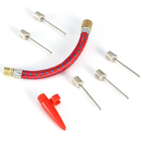 Pump Needle Inflator Adapter Kit,7 Piece Needle Connectors Air Pump Inflator Extension Hose with Flexible Air Hose for Soccer Football Basketball Bike Tyre