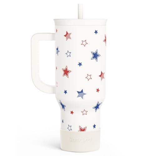 SANDJEST American Flag 40oz Tumbler with Handle and Straw, Insulated Stainless Steel Travel Coffee Mug for Women Girls, Gift Idea for Birthday Christmas 4th of July (Star) - color: American Flag