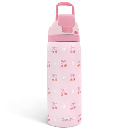 Cherry Insulated Stainless Steel Water Bottle with Straw for Sports and Travel, 32oz, Gifts for Women Girls Friends Teens Birthday Christmas - color: Cherry 1