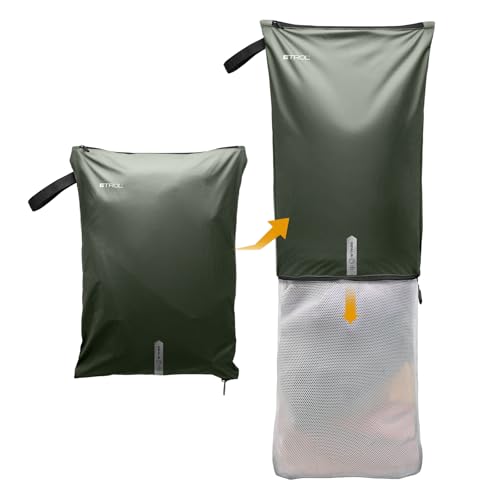 Mesh Laundry Bag for Travel, Gym, College, and Camping – Large Washable Zippered Dirty Clothes Organizer with Breathable Fabric – Portable Laundry Hamper for Sports, Healthcare Workers – Green - color: Green