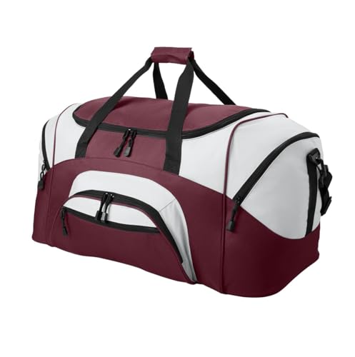Personalized Large Duffel Bag, Football, Soccer, Basketball, Baseball Duffle Bag, Athlete Gift, Sport Bag, Embroidered Name, Maroon/Grey - color: Maroon/Grey
