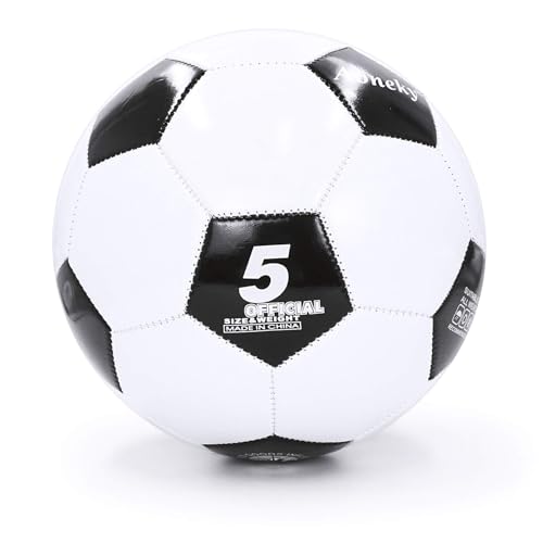 Aoneky Adult Size 5 Traditional Soccer Ball - Ships Deflated, Pump Included - color: White/Black, style: 5-Pack Deflated Ball with Pump