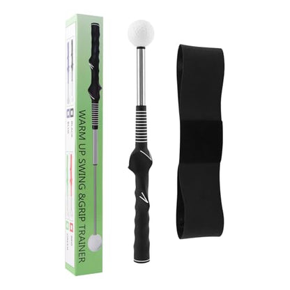 Retractable Golf Swing Trainer, Golf Grip Trainer with Arm Band for Right-Handed Golfers, Training Aid for Grip Correction, Click Feedback & Arm Connection, Indoor & Outdoor