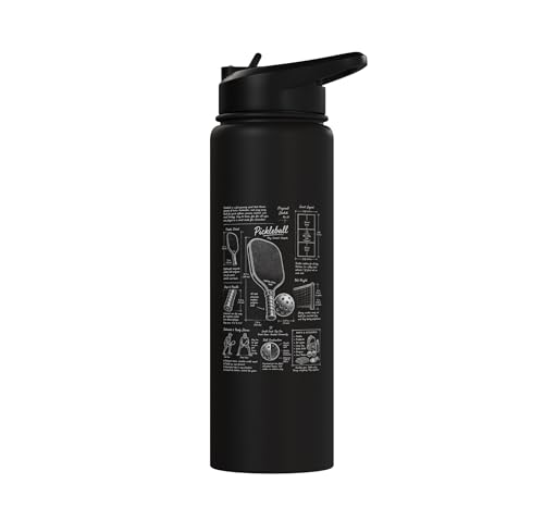 Pickleball Paddle Court Layout Net Height Chart Stainless Steel Insulated Water Bottle - color: Black