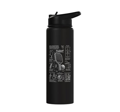 Pickleball Paddle Court Layout Net Height Chart Stainless Steel Insulated Water Bottle - color: Black
