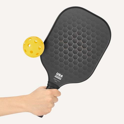 Amazon Basics Pickleball Paddles Set of 2, USAPA Approved Carbon Fiber Paddle with 4 Balls, Lightweight Pickle Ball Rackets, Carry Bag & Grips - color: Black