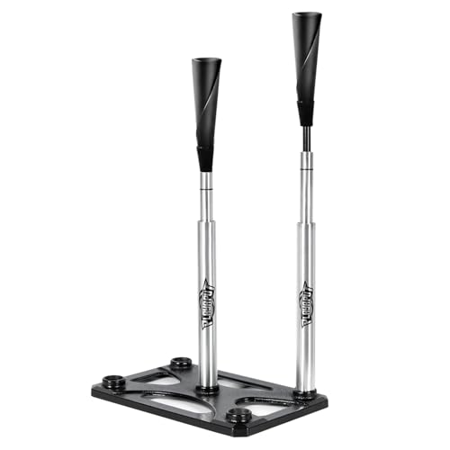 PLAYAPUT 5 Position Batting Tee,Hitting Tee Height Adjustable 24-46 Inch Baseball Tee with 2 Rubber Top,Aluminum Pole,Metal Base Softball Tee for All Players Practice Inside, Middle,Outside