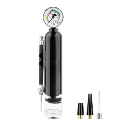 Ball Pump with Pressure Gauge, Dual Action Air Pump for Balls with Needle and Extension Hose, Hand Pump Air Inflation for Basketball, Soccer Ball, Football, Volleyball, Rugby - color: Black