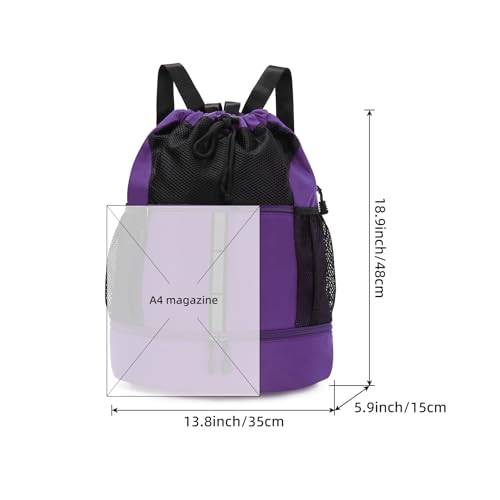 Valleycomfy Drawstring Gym Bag Sports Backpack With Shoe Compartment and Reflective Strips Purple - color: Purple08