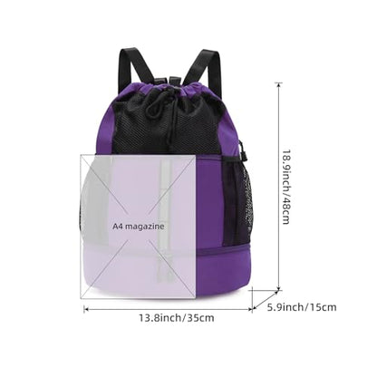 Valleycomfy Drawstring Gym Bag Sports Backpack With Shoe Compartment and Reflective Strips Purple - color: Purple08