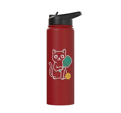 Pickleball Paddle Ball Player Minimal Clean Sports Fan Match Stainless Steel Insulated Water Bottle - color: Red