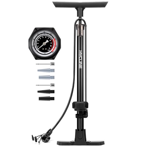 Hycline Bike Floor Pump with Gauge: Full Size 43inch 160 PSI High Pressure Bicycle Pumps - Durable Air Pump Fits Presta & Schrader Valve - Inflator for Road MTB Tire, Ball, Balloon, Inflatables
