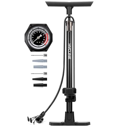 Hycline Bike Floor Pump with Gauge: Full Size 43inch 160 PSI High Pressure Bicycle Pumps - Durable Air Pump Fits Presta & Schrader Valve - Inflator for Road MTB Tire, Ball, Balloon, Inflatables