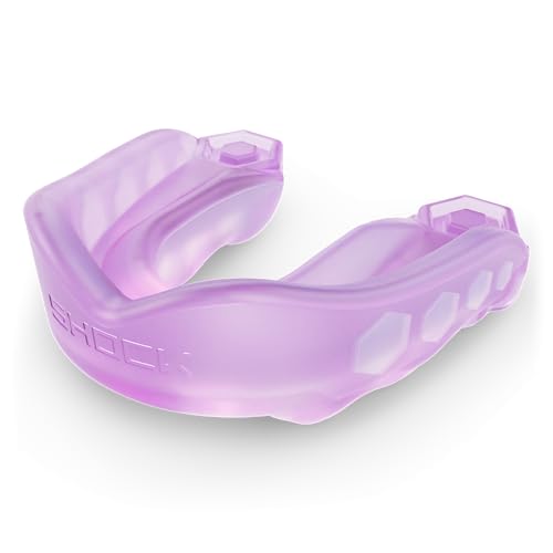 Shock Doctor Mouth Guard Sports, Hockey, Lacrosse, Baseball, Wrestling Moutguard, Gel Max Heavy Duty Protection & Custom Fit, Football Mouth Guard with Strap, Adult & Youth Mouthguard - color: Trans Purple, size: Youth, style: Non-flavored