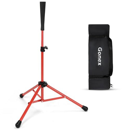 Gonex Baseball Tee Softball Tee Practice Hitting Batting Tripod Stand Rubber Tee Collapsible Portable with Carrying Bag - color: Red