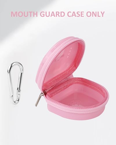 Mouth Guard Case with Zipper, Portable Carrying Retainer Mouthguard Case for Youth Football, Breathable Mouth Guard Boxing with Climbing Clip, Travel Storage Adult & Youth Sizes Pink