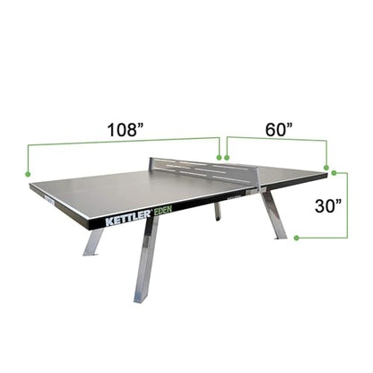 KETTLER Eden Weatherproof Stationary Outdoor Table Tennis Table with Galvanized Steel Legs and Permanent Net and Post System