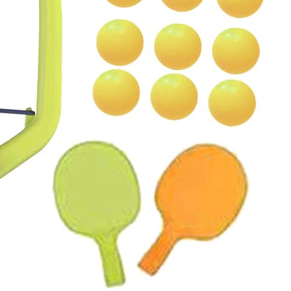 Hanging Table Tennis Trainer with Racket Balls for Door Frame Parent-Child Interaction Toy for Indoor Activity, Green Orange Rackets