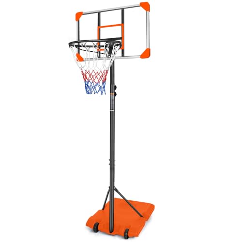 Portable Basketball Hoop for Kids and Adults with Adjustable Height 5.6 to 7 Feet, 28 Inch Shatterproof Backboard, Indoor Outdoor Use - color: Orange + Iron + Sporty